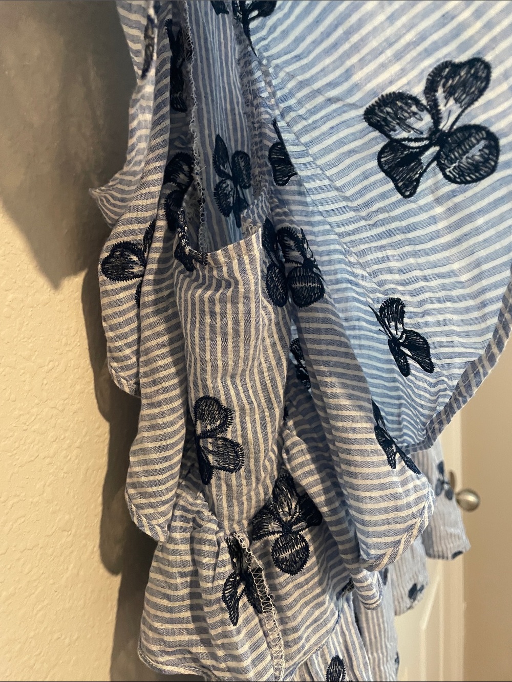 VOY Blue Stripe Embroidered Ruffle-Sleeve Blouse - Picture 5 of 9